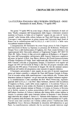 La cultura italiana nell`Europa Centrale, oggi (P.S.)