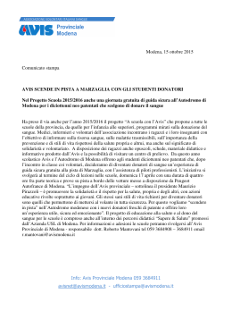 Modena, 15 ottobre 2015 Comunicato stampa AVIS SCENDE IN