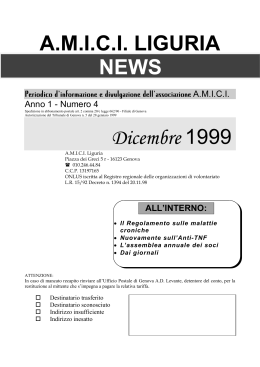 A.M.I.C.I. LIGURIA Dicembre 1999 NEWS