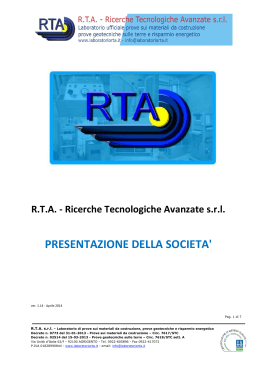 presentazione della societa - RTA Ricerche Tecnologiche Avanzate