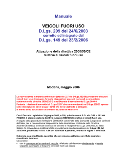 Manuale VEICOLI FUORI USO D.Lgs. 209 del 24/6/2003 D.Lgs. 149