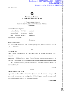 Sentenza n. 10279/2015 pubbl. il 15/09/2015 RG n. 26792/2012