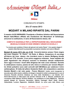Milano MOZART A MILANO RIPARTE DAL PARINI
