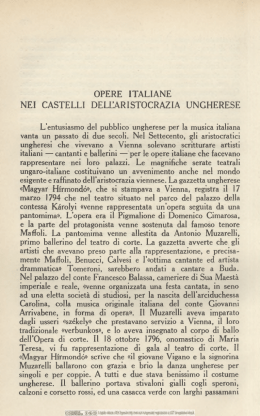 Opere italiane nei castelli dell`aristocrazia ungherese