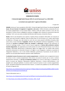 COMUNICATO STAMPA L`Università degli Studi di Sassari offre 51