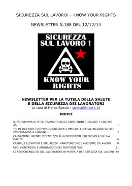 SICUREZZA SUL LAVORO! - KNOW YOUR RIGHTS NEWSLETTER