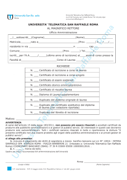 Richiesta certificati - Università Telematica San Raffaele