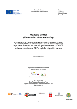 Protocollo d`intesa (Memorandum of Understanding) Per la