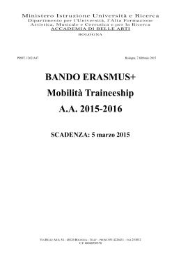 Bando Erasmus Mobilità Traineeship aa 2015-16