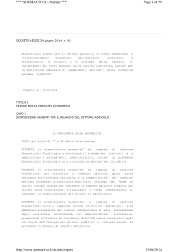 Decreto-Legge 24 giugno 2014, n. 91 recante le disposizioni urgenti