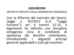incentivi all`assunzione previsti dalla normativa nazionale