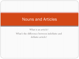 Indefinite & Definite Articles And Plurals