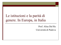 Le istituzioni e la parit&agrave; di genere In Italia in Europa
