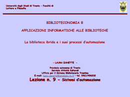 Lezione 9 - Lettere e Filosofia - Universit&agrave; degli Studi di Trento