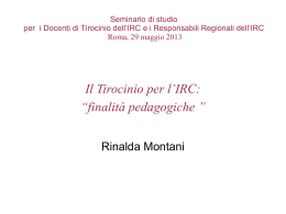 Il tirocinio per l`IRC, finalit&agrave; pedagogiche, prof.ssa Rinalda Montani