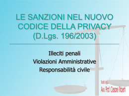 LE SANZIONI NEL NUOVO CODICE DELLA PRIVACY (D.Lgs. 196