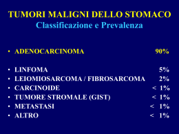 TUMORI MALIGNI DELLO STOMACO Classificazione e Prevalenza