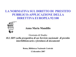 Servizio di prestito / diritto di prestito: problemi e prospet - ICCU