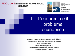 Le Scienze Economiche Attivit&agrave; economica e natura del problema