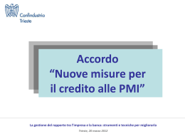 Accordo “Nuove misure per il credito alle PMI”