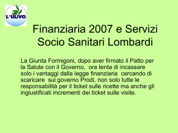 Finanziaria 2007 e Servizi Socio sanitari Lombardi