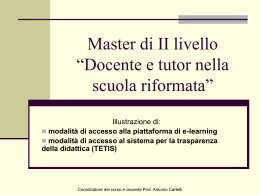 Master di II livello &ldquo;Docente e tutor nella scuola riformata&rdquo;