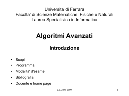 Universita` di Ferrara Facolta` di Scienze Matematiche, Fisiche e