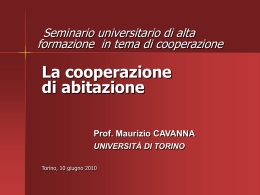 La cooperazione di abitazione (dott. M. Cavanna)