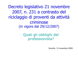 Decreto legislativo 21 novembre 2007, n. 231 a contrasto del