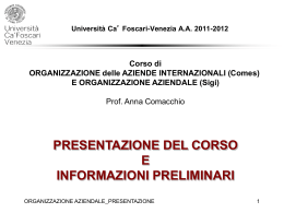 Corso di Organizzazione Aziendale - Università Ca` Foscari di Venezia