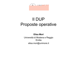Il DUP - Proposte operative - Dott.ssa Elisa Mori