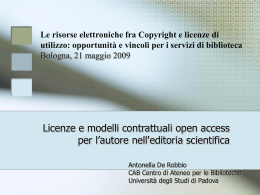Licenze e modelli contrattuali open access per autori nell`editoria