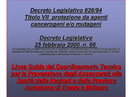 Decreto Legislativo 626/94 Titolo VII – protezione da agenti