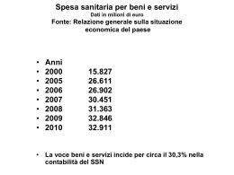 Spesa sanitaria per beni e servizi Dati in milioni di euro Fonte
