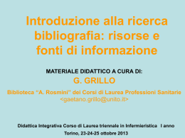 "Introduzione alla ricerca bibliografica: risorse e fonti di informazione