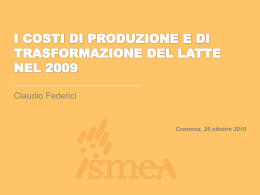 Il costo di trasformazione del latte in Grana Padano (2009)