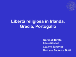 Libert&agrave; religiosa in Irlanda, Grecia, Portogallo