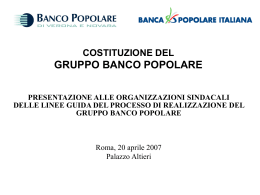 Modalità di costituzione del Gruppo BANCO POPOLARE