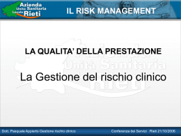 La Gestione del rischio clinico