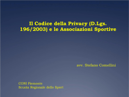 Il Codice della Privacy (D.Lgs. 196/2003) e le Associazioni Sportive