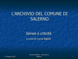 Dall`Archivio di Deposito all`Archivio Storico: linee guida per la