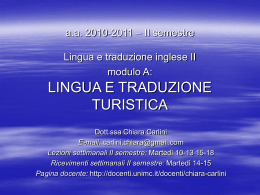 Lingua e traduzione inglese II modulo A: Lingua e traduzione turistica