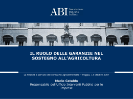 IL RUOLO DELLE GARANZIE NEL SOTEGNO ALL`AGRICOLTURA