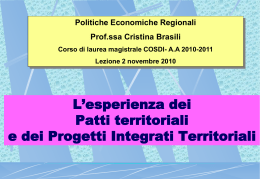 I Patti Territoriali e i Progetti Integrati Territoriali