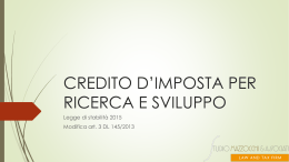 CREDITO D*IMPOSTA PER RICERCA E SVILUPPO