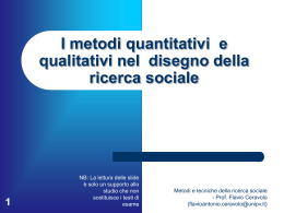 I metodi quantitativi e il disegno della ricerca. Introduzione alla