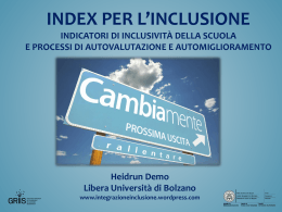 INDEX PER L`INCLUSIONE: indicatori di inclusivit&agrave; della scuola e