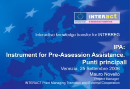 IPA: Instrument for Pre-Assession Assistance. Punti principali