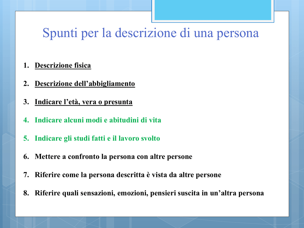 Spunti Per La Descrizione Di Una Persona