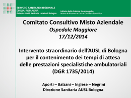 Intervento straordinario dell`AUSL di Bologna per il contenimento
